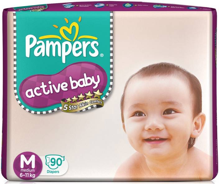 Pampers Active Baby Diapers Taped Medium Size (90 Pieces) OMGTricks