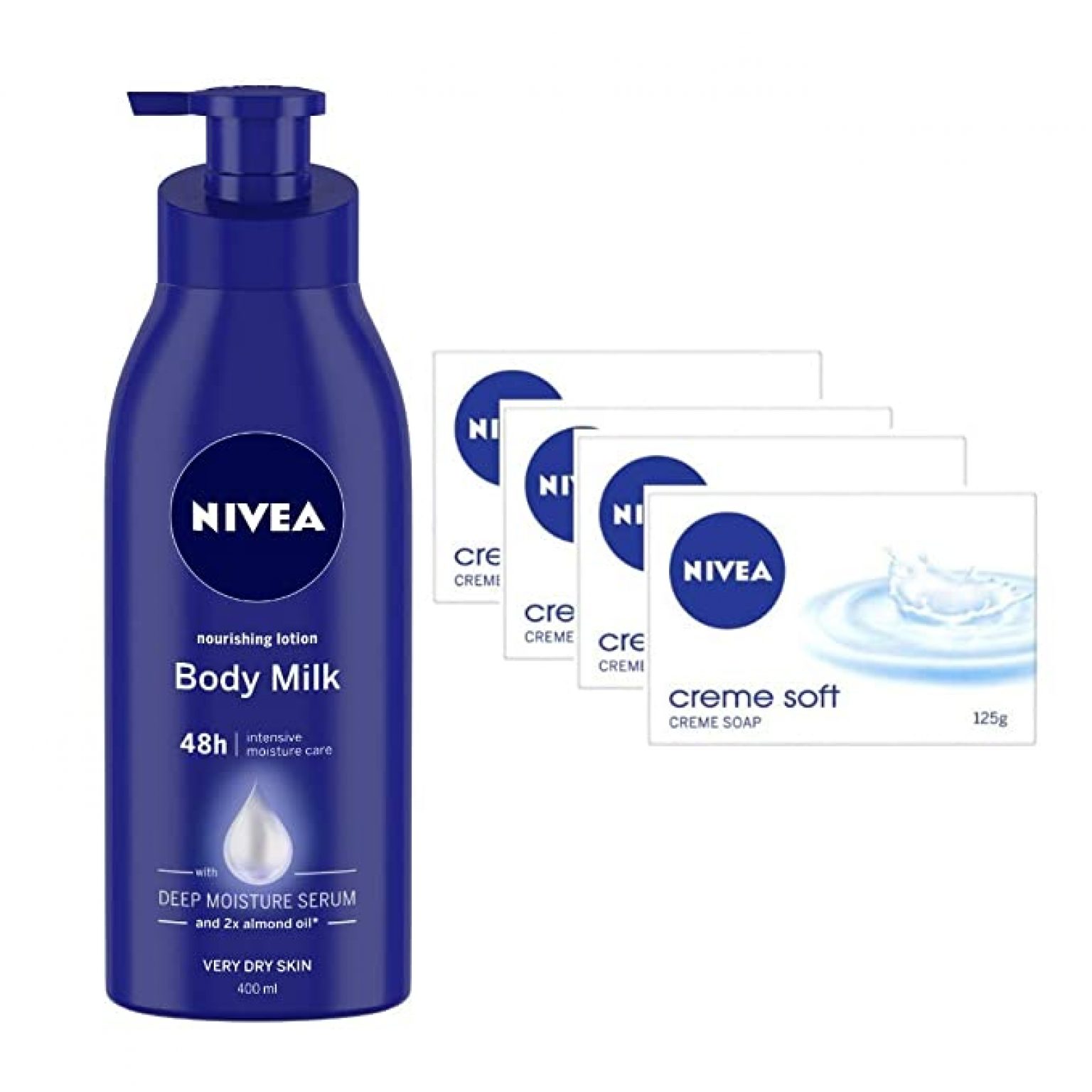 Nivea Body Milk, Nourishing Lotion (400 ml X 1) & Crème Soft Soap (125