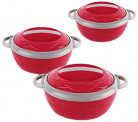 Cello Stainless Steel Hot n Fresh Casserole Set with Inner Steel, Set of 3 (500ml, 1000ml, 1500ml), Red