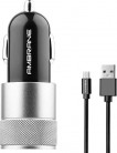 Ambrane ACC-74-M 2.4A Dual Port Car Charger for All Smartphones + Free Micro USB Cable (Black & Silver)