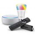 Echo Dot (White) bundle with Fire TV Stick and Wipro 9W LED smart color bulb
