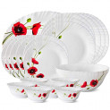 Larah by Borosil Red Carnations Opalware Dinner Set, 21-Pieces, White
