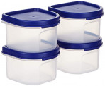 Solimo Modular Plastic Storage Containers with Lid, Set of 4 (250ml each), Blue