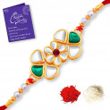 Sukkhi Elegant Gold Plated Floral Rakhi with Roli Chawal and Raksha Bandhan Greeting Card