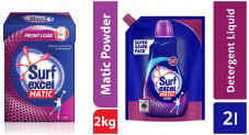 Surf Excel Matic Front Load Detergent Powder, 2 kg & Front Load Matic Liquid Detergent Pouch – 2 L Combo