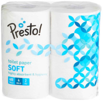 Presto! 2 Ply Toilet Tissue Paper Pack of 4 (400 Pulls per Roll)
