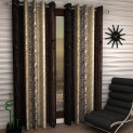 Home Sizzler Abstract 2 Piece Eyelet Polyester Door Curtain Set – 7ft , Brown