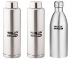 Nirlon Stainless Steel Water Bottle Set, 1 Litre, 3-Pieces