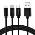Ambrane Unbreakable 3 in 1 Fast Charging Braided Multipurpose Cable with 2.1 A Speed – 1.25 meter