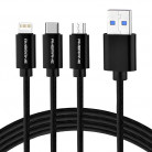 Ambrane Unbreakable 3 in 1 Fast Charging Braided Multipurpose Cable with 2.1 A Speed – 1.25 meter
