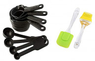 Sahufy Silicone Non-Stick Spatula and Brush with Measuring Cup & Spoon Set for Cooking Baking, 8 Piece