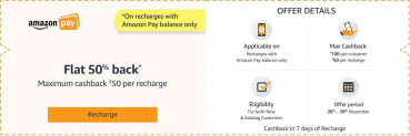 Recharge using Amazon Pay balance and get a 50% cashback
