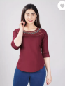 Trends Wow Casual Regular Sleeves Embroidered Women Maroon Top