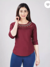 Trends Wow Casual Regular Sleeves Embroidered Women Maroon Top