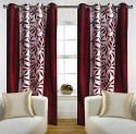 Home Candy Leaves 4 Piece Floral Polyester Door Curtain Set – 7ft, Maroon